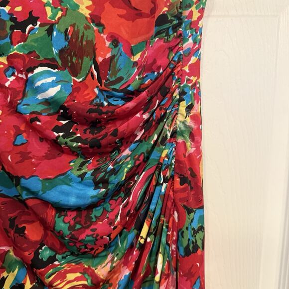 Lauren Ralph Lauren Faux Wrap Dress Sz 6 Floral Stretch Vibrant Jersey Ruched - Picture 4 of 12